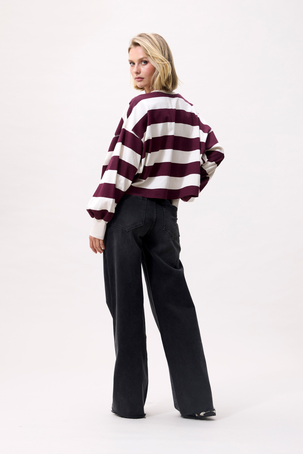 OVERSIZED STRIPED LONG  SLEEVE - MERLOT