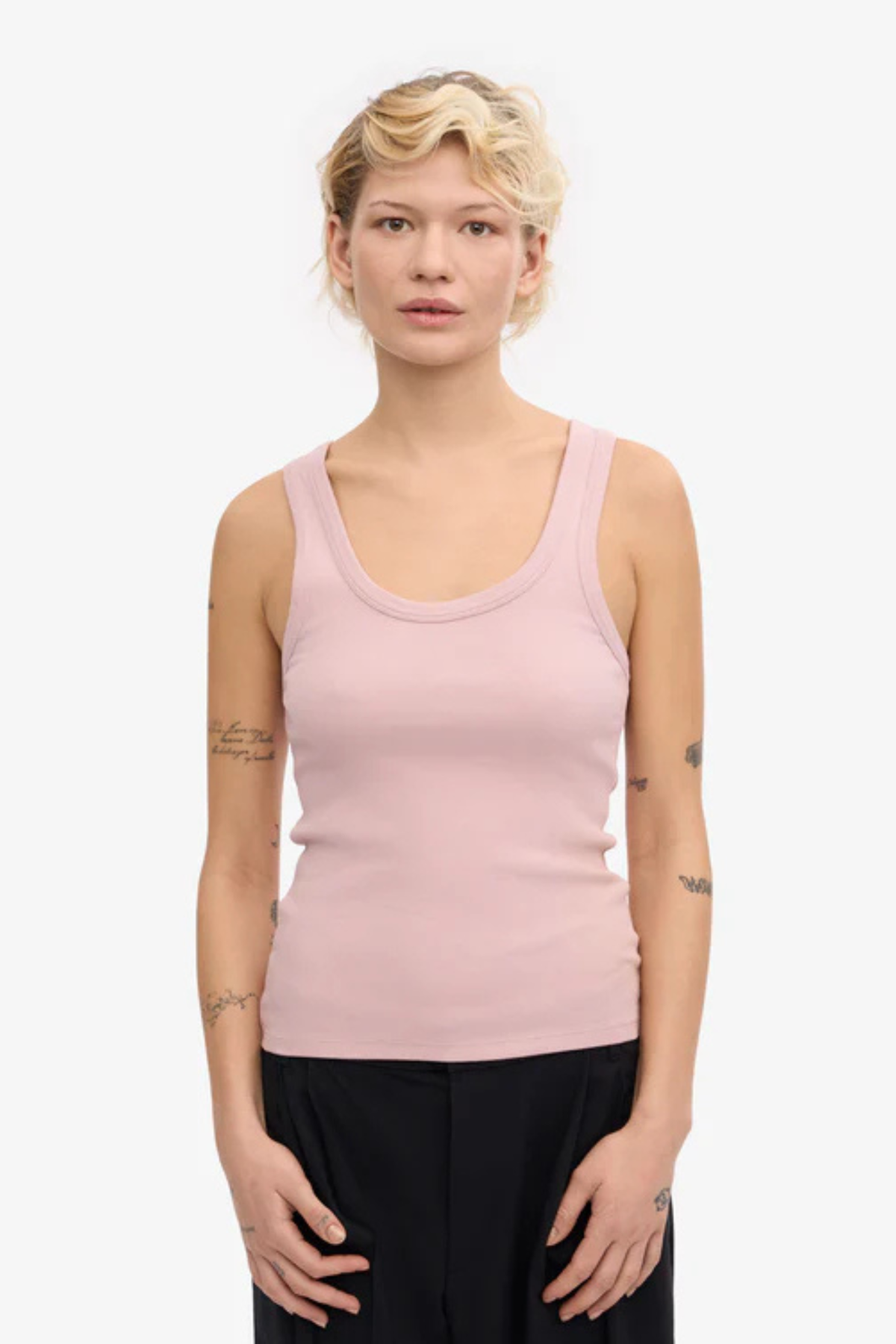 DÉBARDEUR CÔTELÉ EN COTON BIO FEMME - ROSE DÉLAVÉ