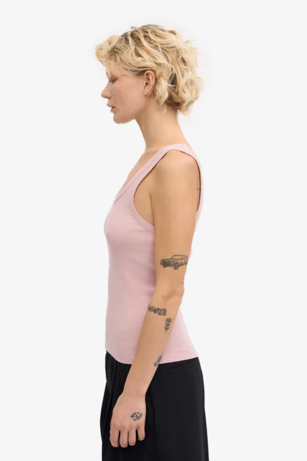 DÉBARDEUR CÔTELÉ EN COTON BIO FEMME - ROSE DÉLAVÉ
