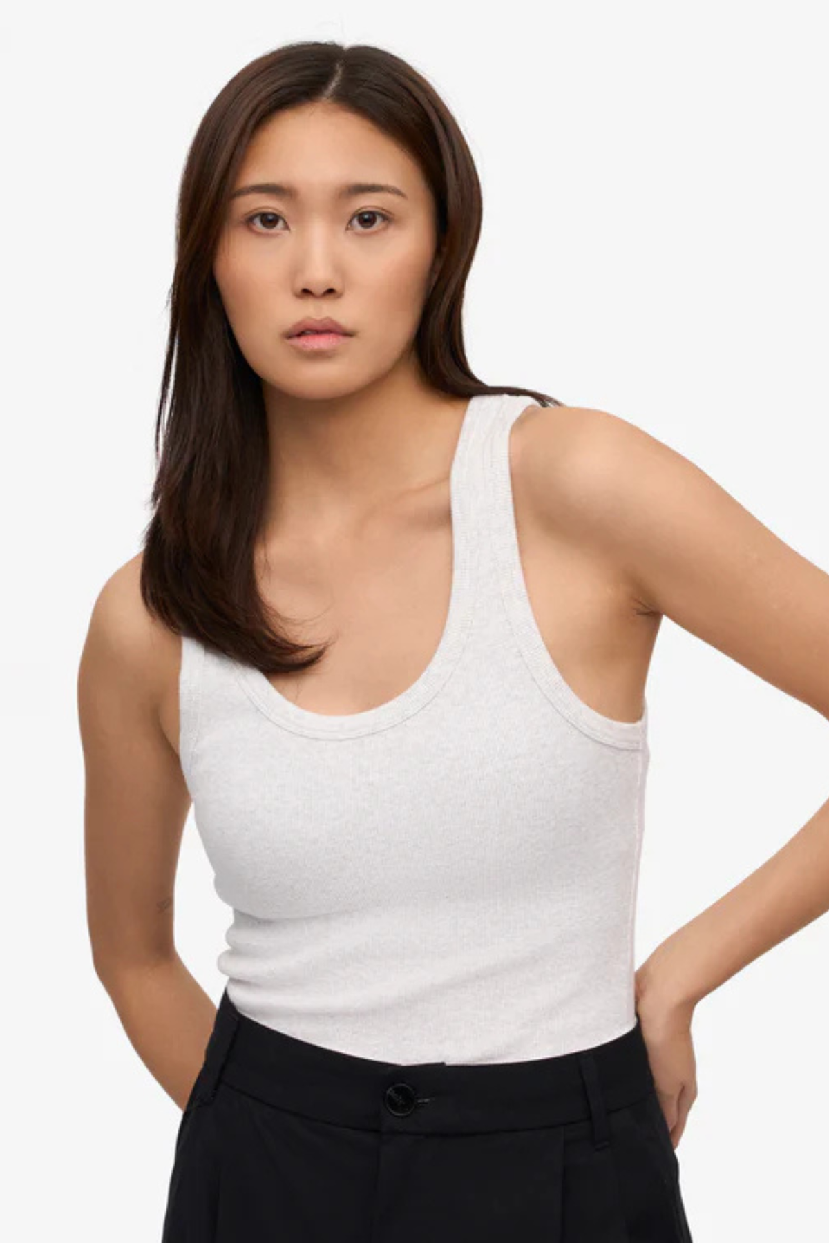 DÉBARDEUR CÔTELÉ BIO FEMME - GRIS CHINÉ