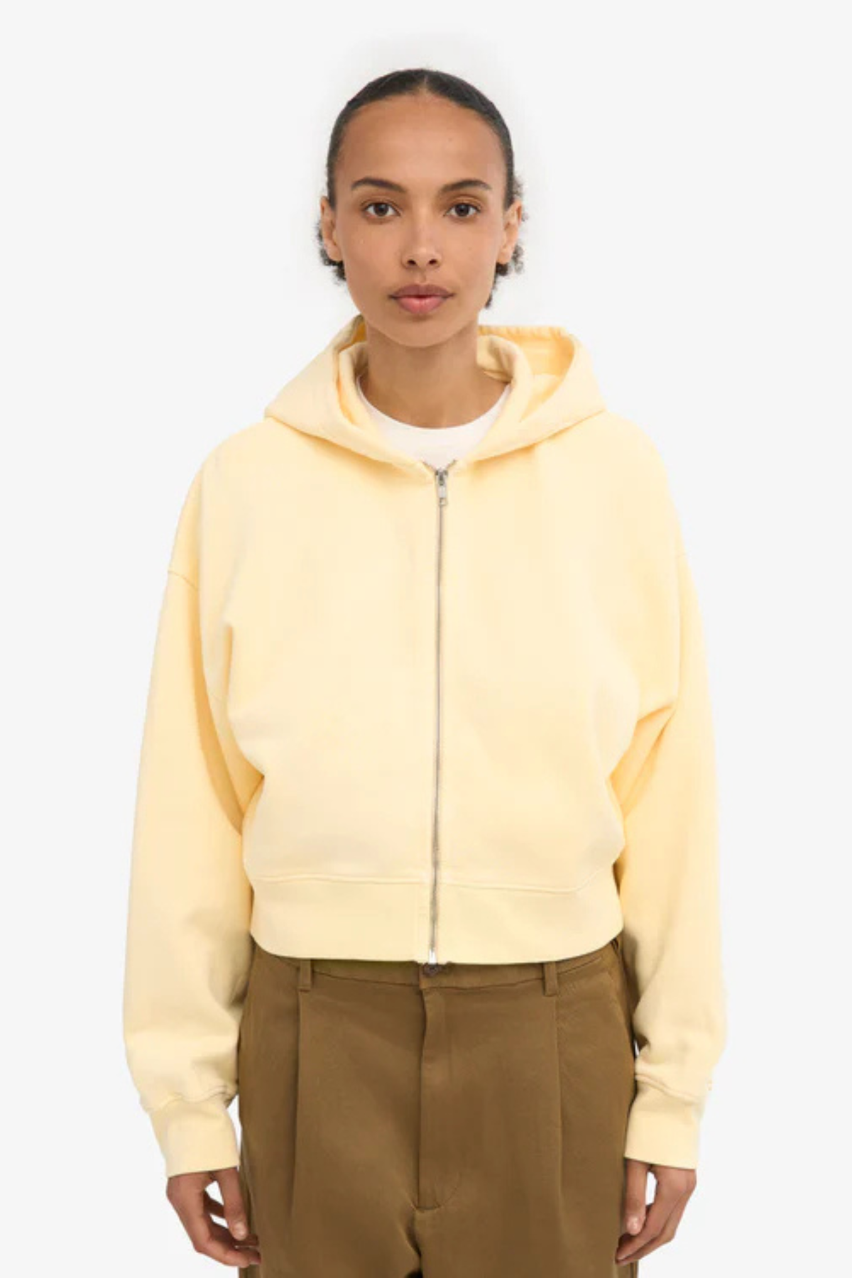 SWEAT À CAPUCHE ZIPPÉ EN COTON BIO - JAUNE DOUX