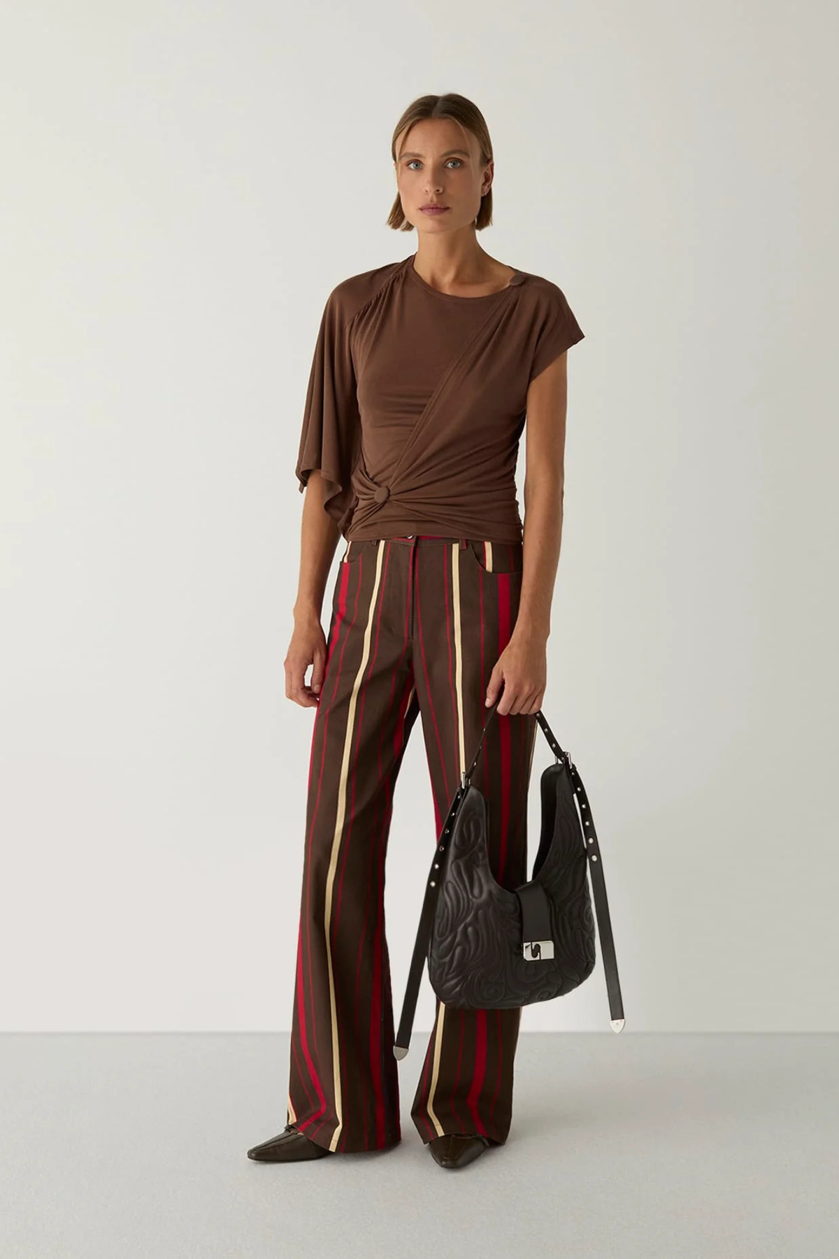 ALF ASYMMETRIC DRAPPED TOP - BROWN
