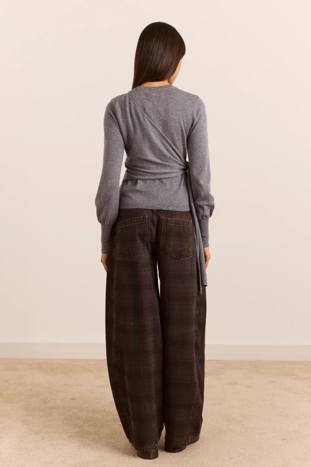 VENNA WRAP MERINO WOOL BLEND CARDIGAN - GREY
