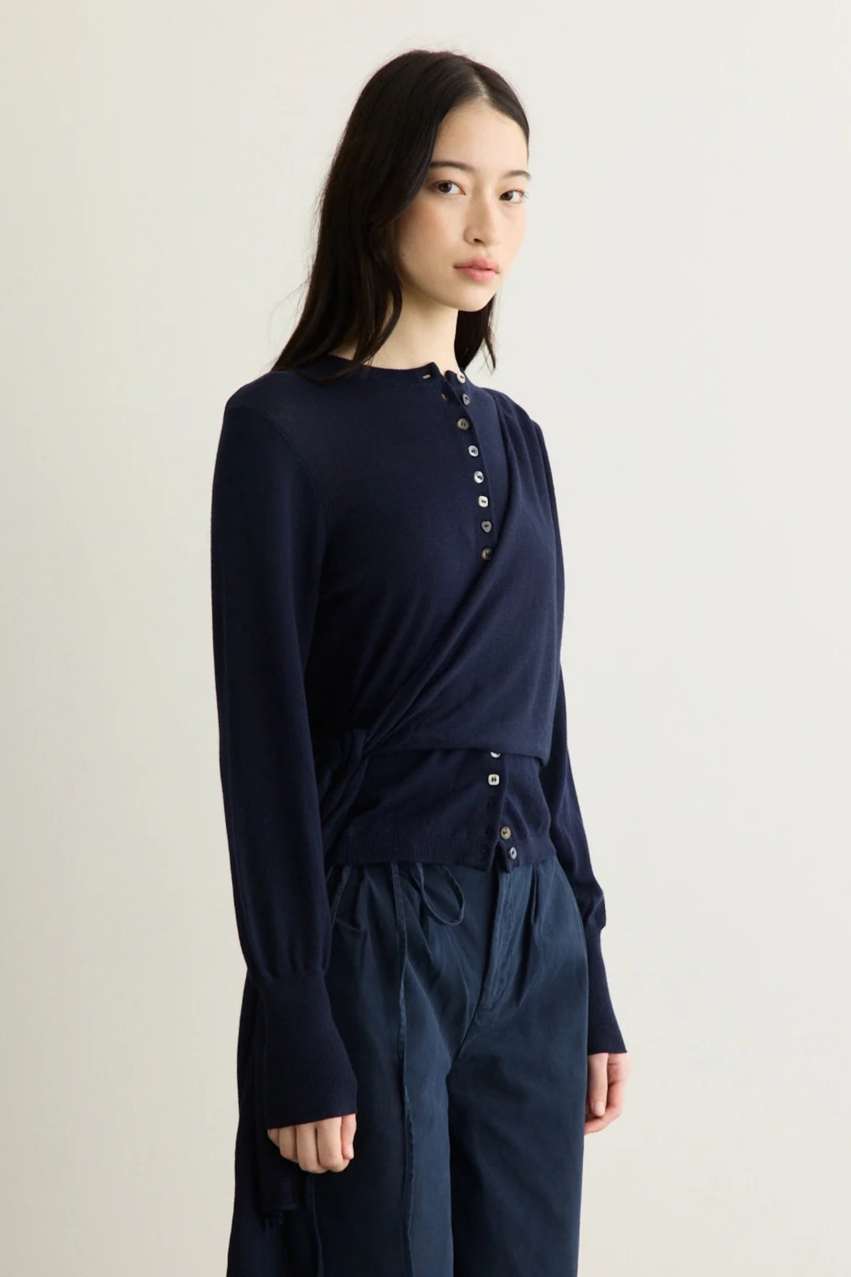 CARDIGAN PORTEFEUILLE EN LAINE MÉRINOS VENNA - MARINE