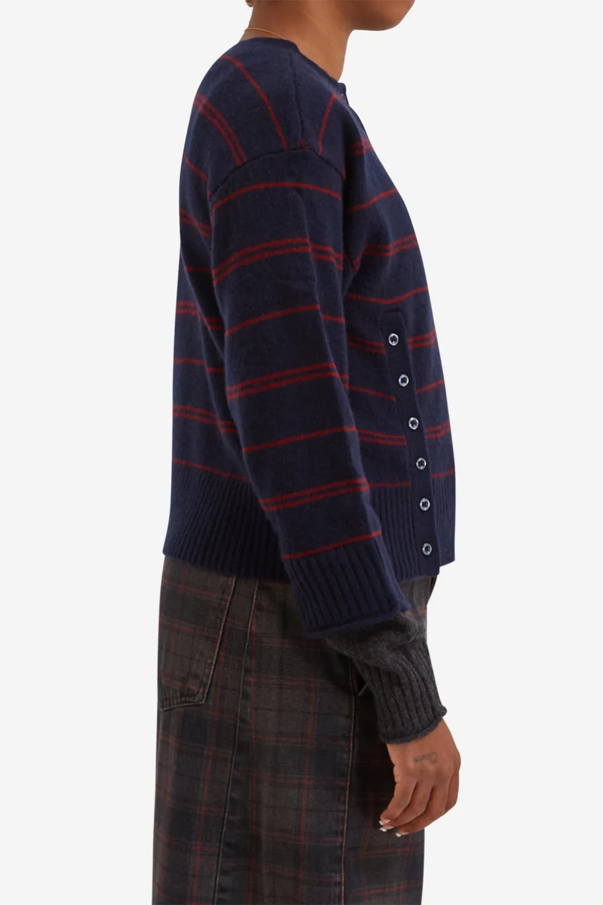 FRANNY MERINO WOLENEN CARDIGAN - MARINEBLAUWE STREEP