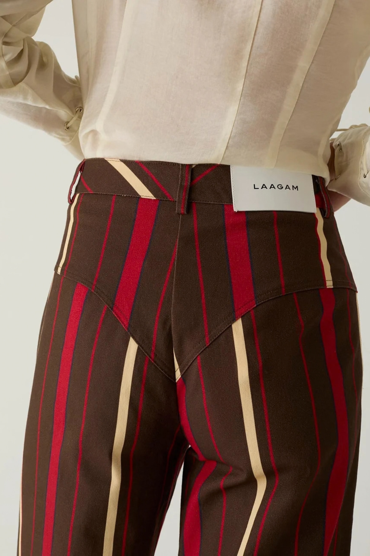 LEROY GESTREEPTE TWILL BROEK - DONKERBRUIN