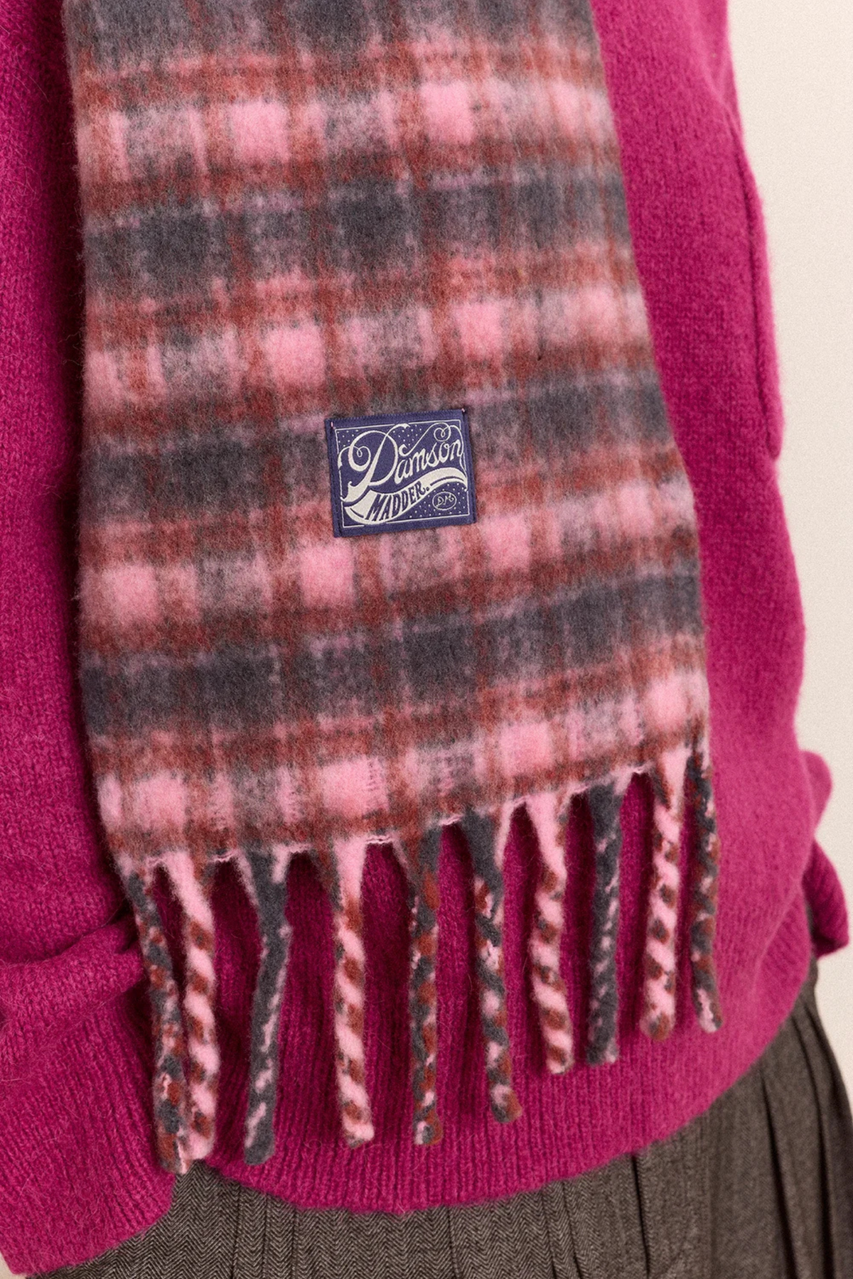 BRUSHED FLUFFY SCARF - MAGENTA CHECK