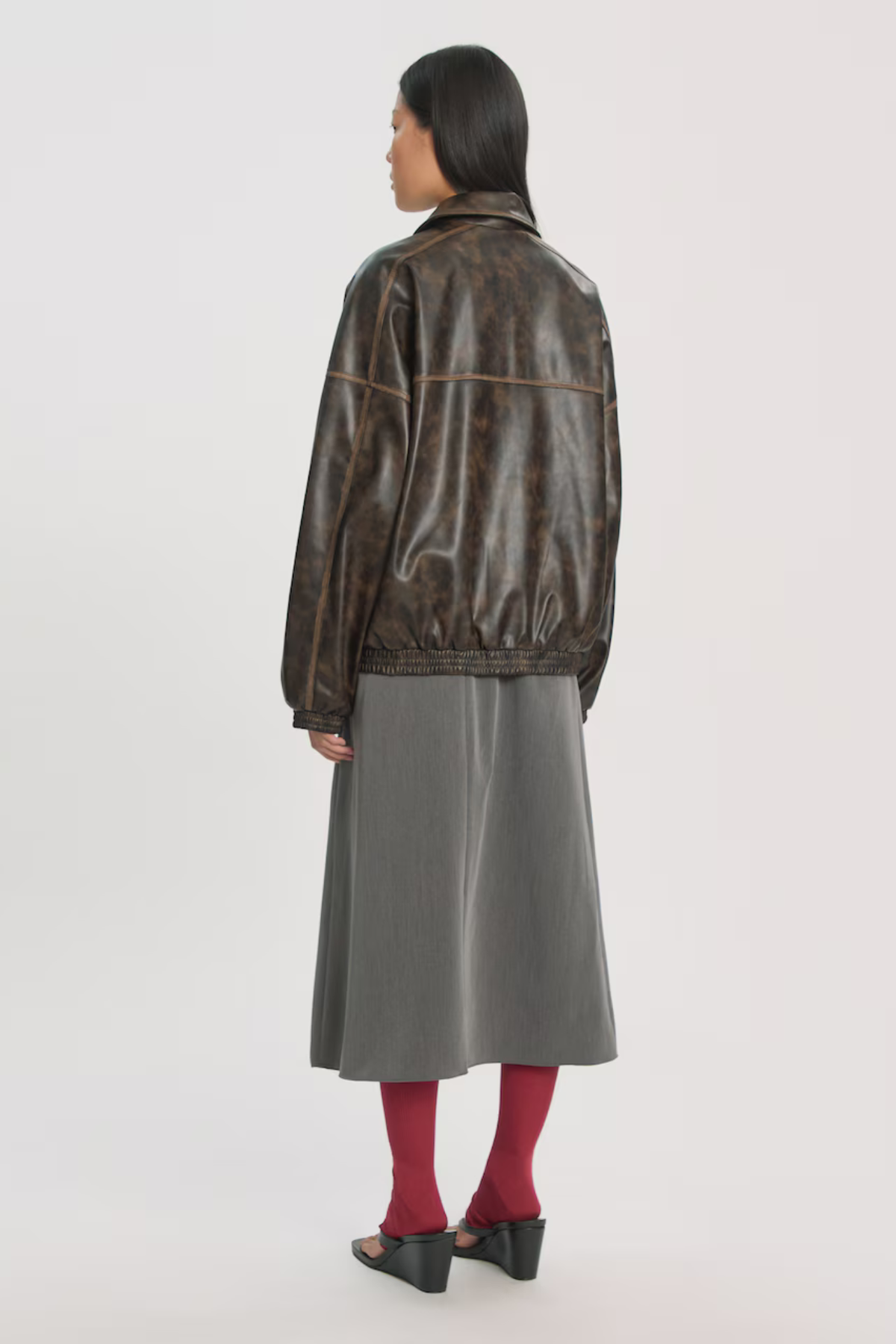 JILIAN PU JACKET - DARK BROWN WASHED