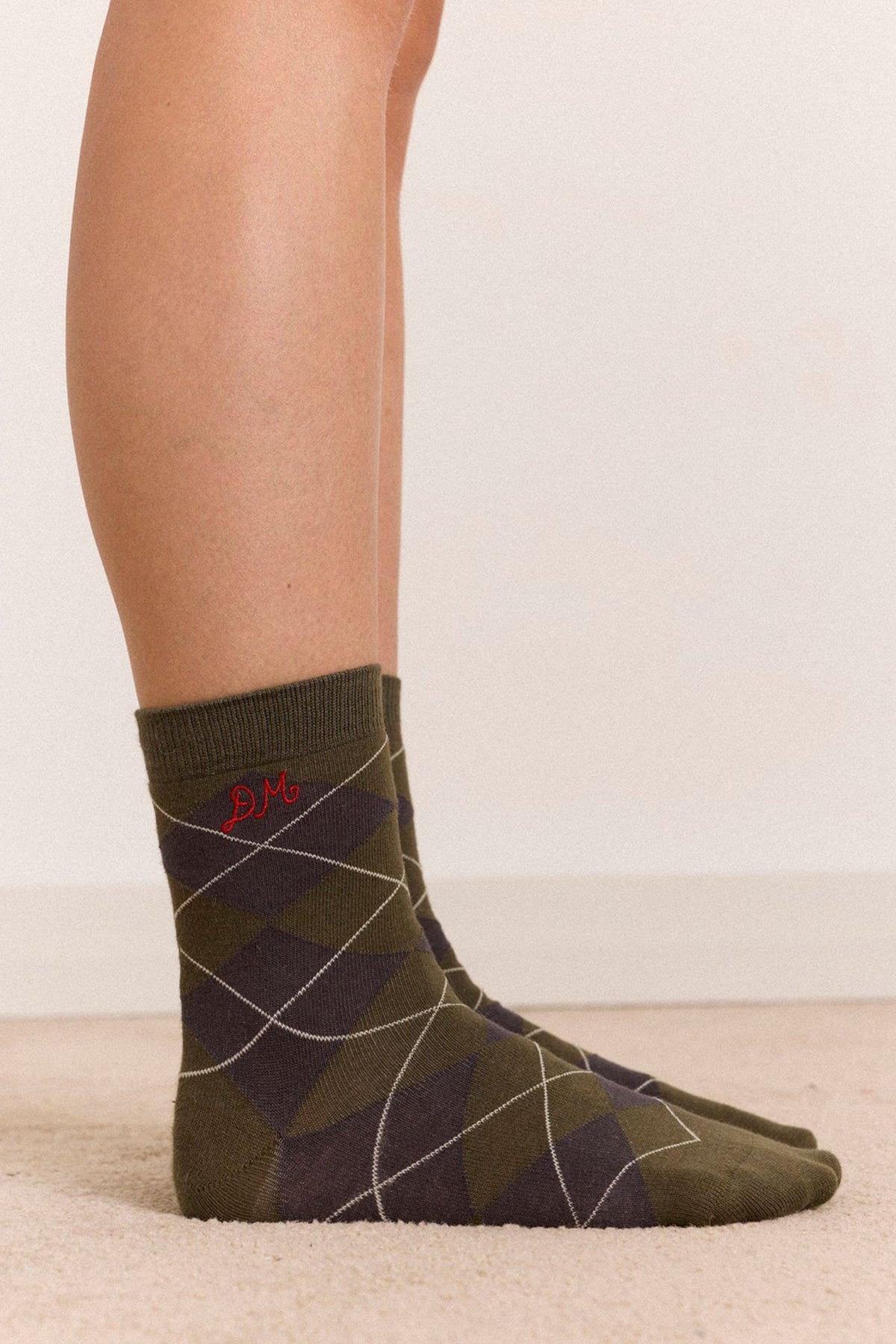 LOT DE 2 PAIRES DE CHAUSSETTES - LOSANGES OLIVE ET VIOLET