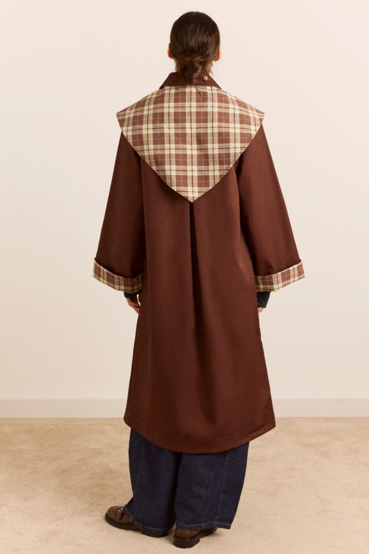 REVERSIBLE LONGLINE JERRY TRENCH JACKET - CHOCOLATE