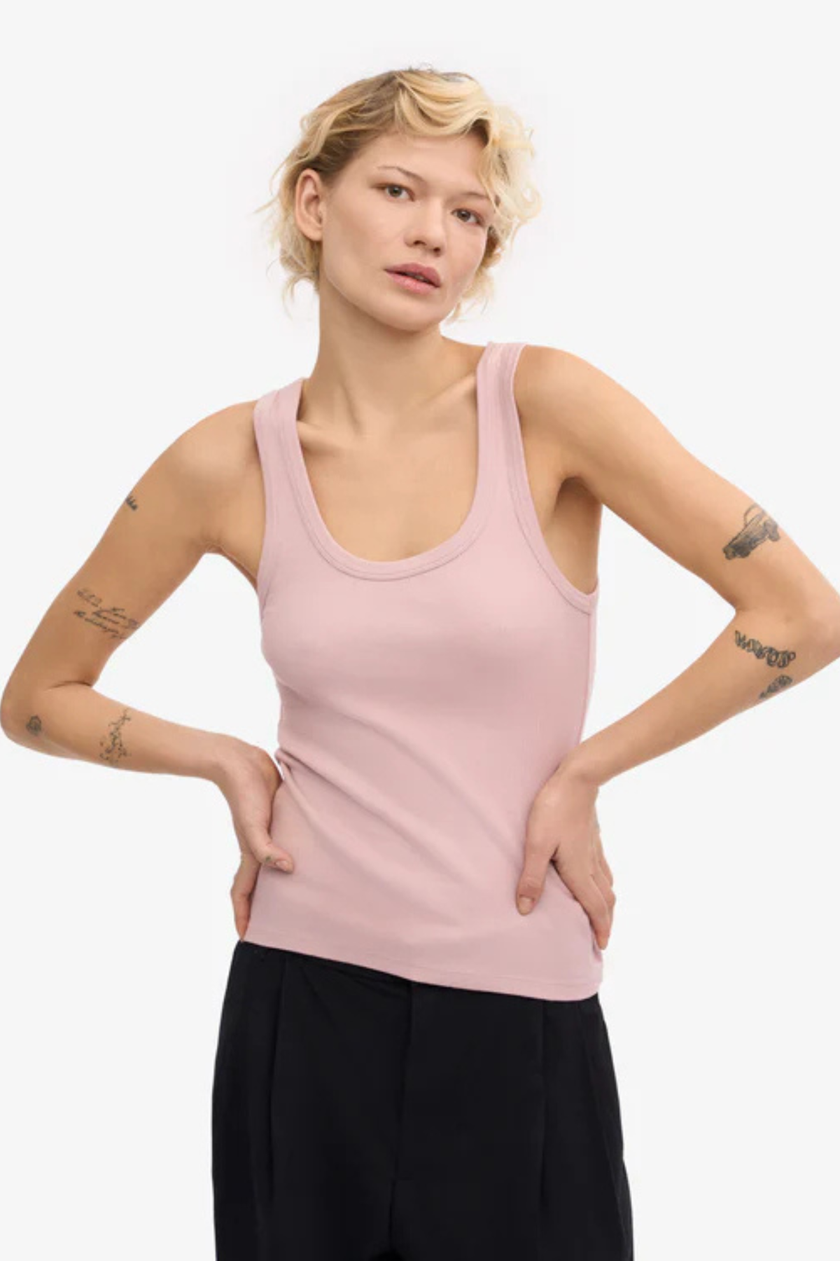 DÉBARDEUR CÔTELÉ EN COTON BIO FEMME - ROSE DÉLAVÉ