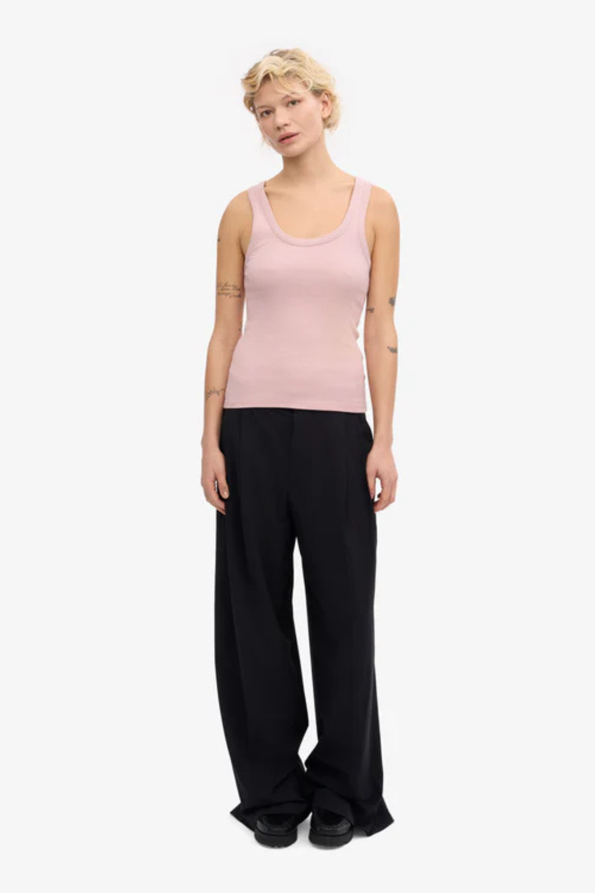 DÉBARDEUR CÔTELÉ EN COTON BIO FEMME - ROSE DÉLAVÉ