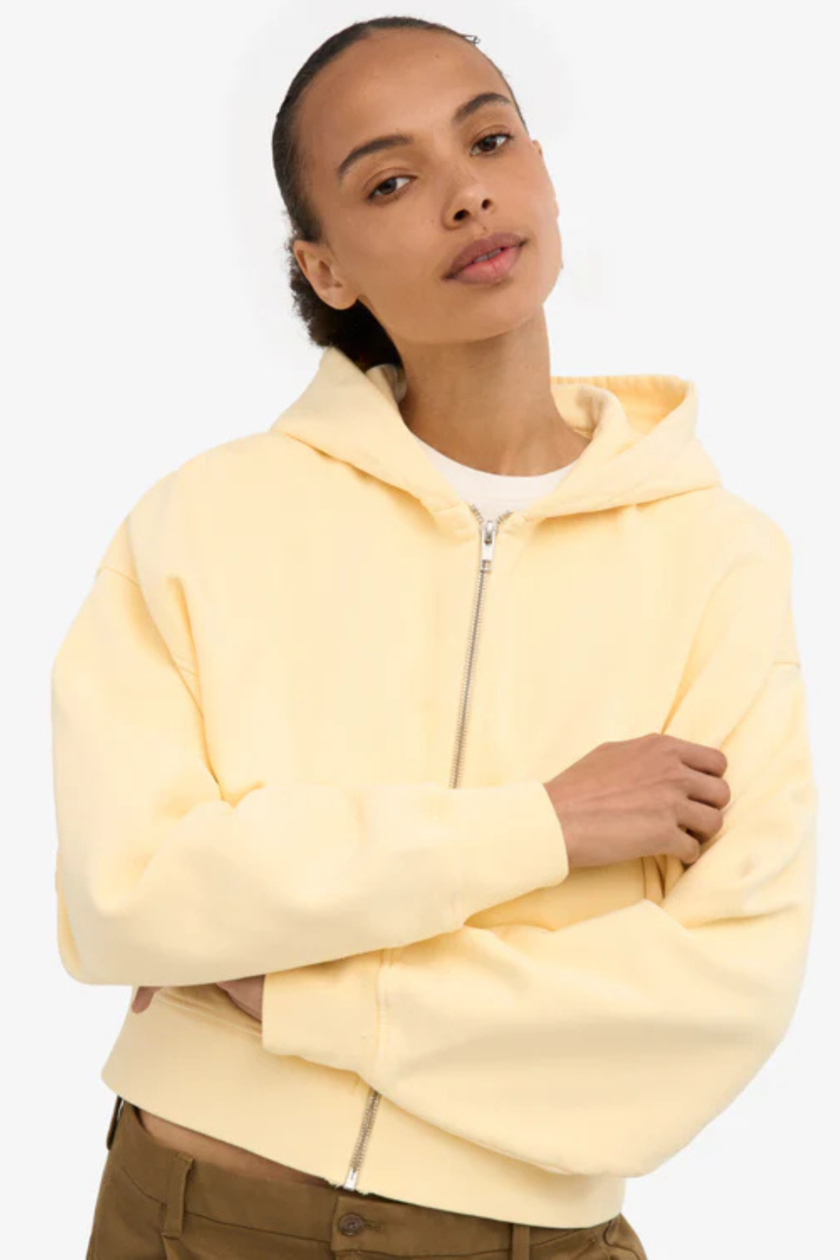 SWEAT À CAPUCHE ZIPPÉ EN COTON BIO - JAUNE DOUX