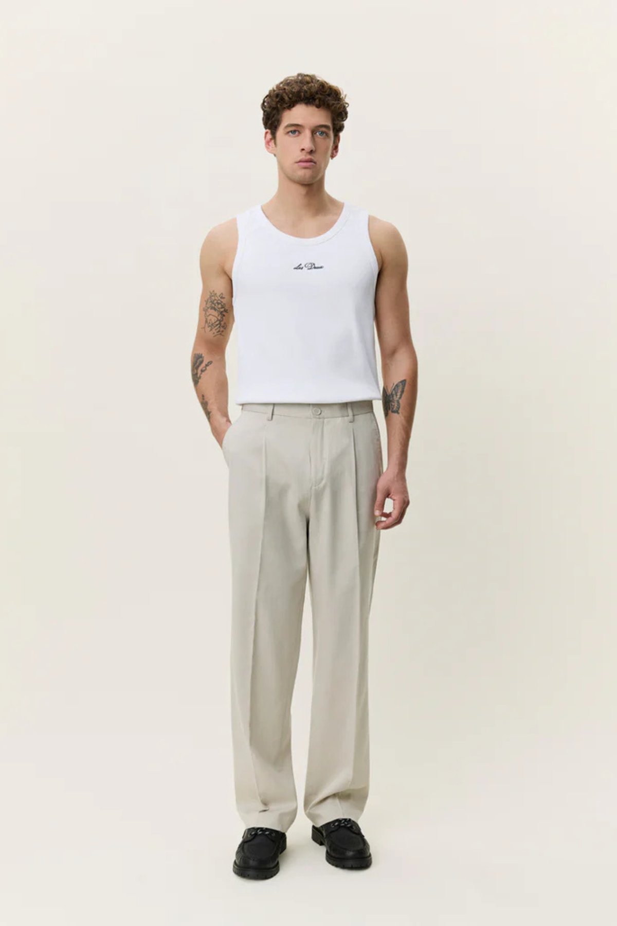 PLEATED TWILL SUIT PANTS - LIGHT SAND