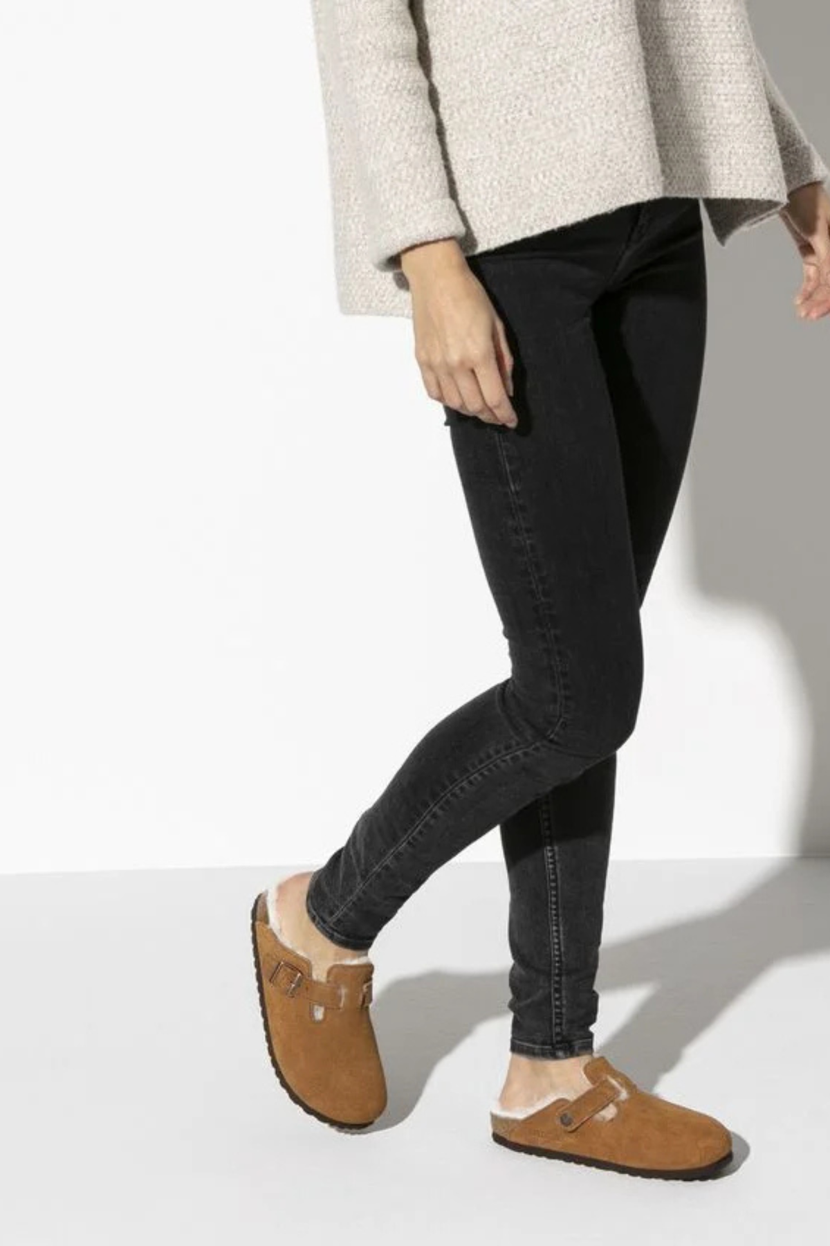BOSTON VL/SHEARLING DAMES SANDALEN - MINK