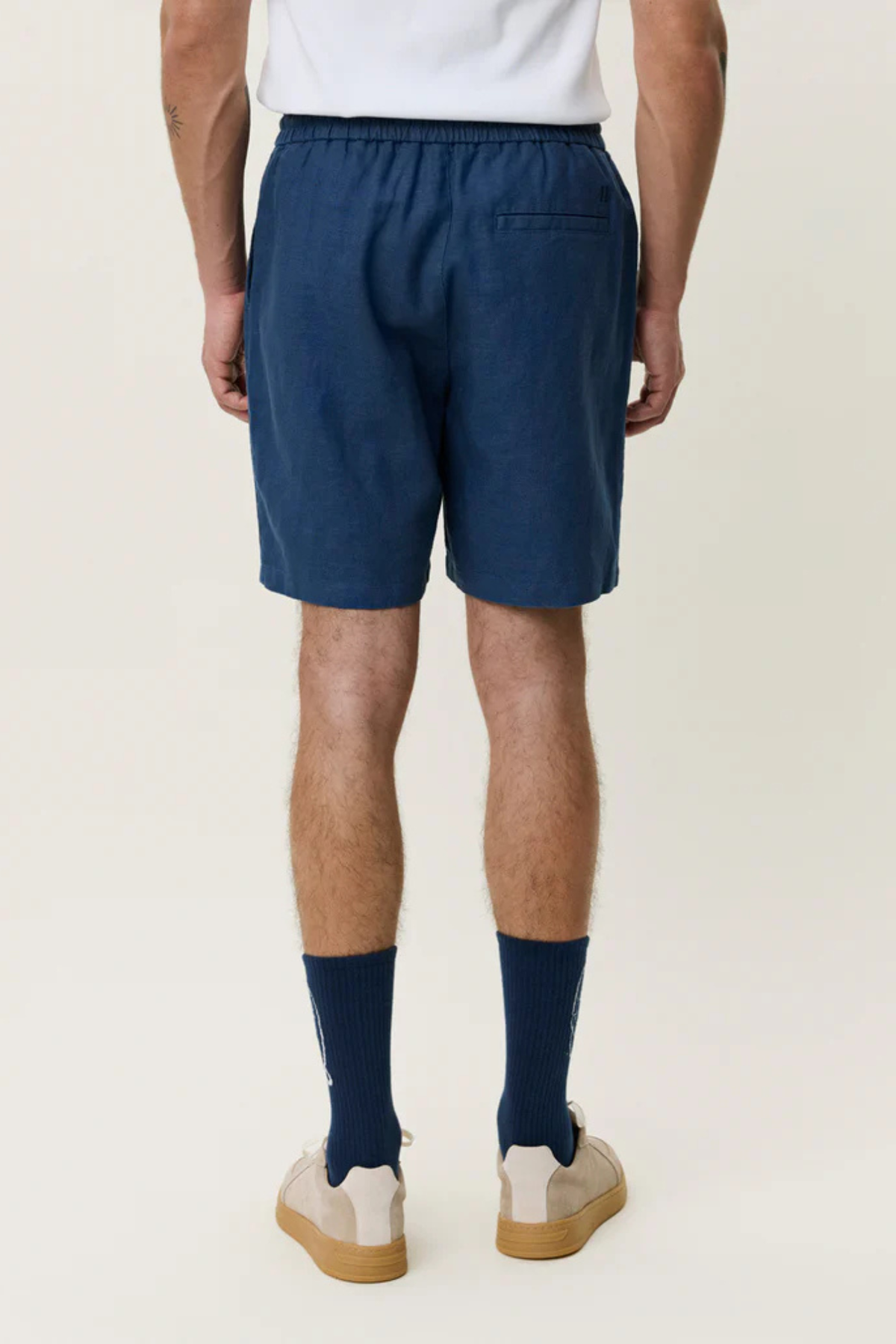 SHORTS EN LIN À CORDON DE SERRAGE - BLEU JEAN FONCÉ