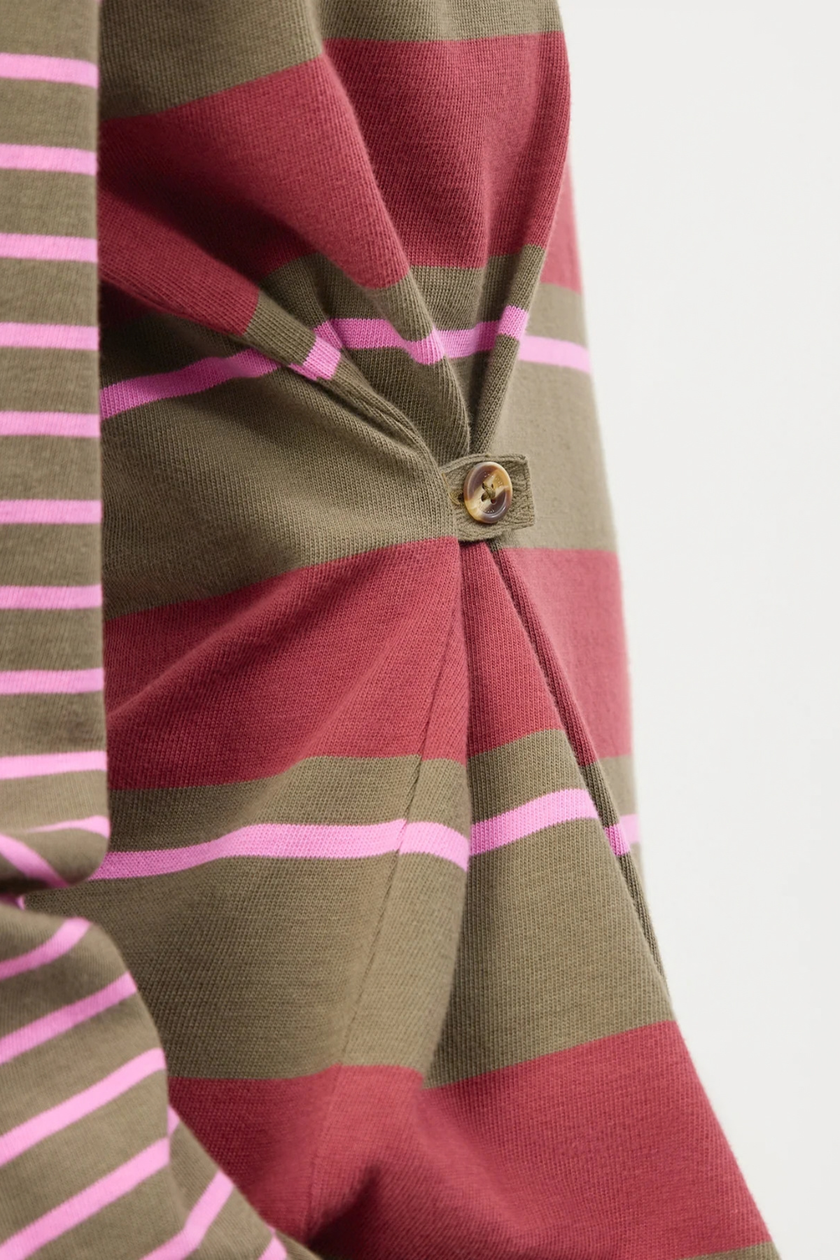 NOAH CINCH RUGBY SHIRT - OLIVE/PINK STRIPE