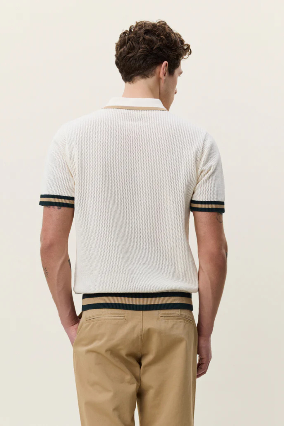 POLO EN MAILLE DENTELLE - BLANC COQUILLE D'ŒUF