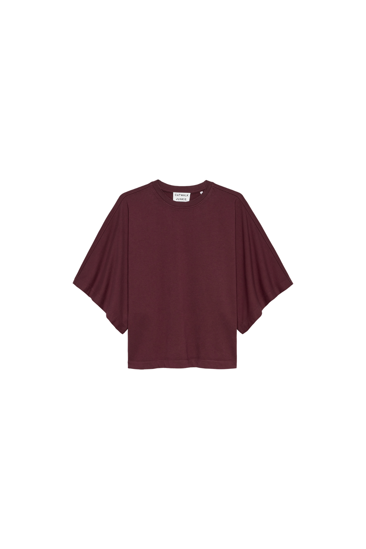 T-SHIRT MET VLEERMOUWEN - MERLOT