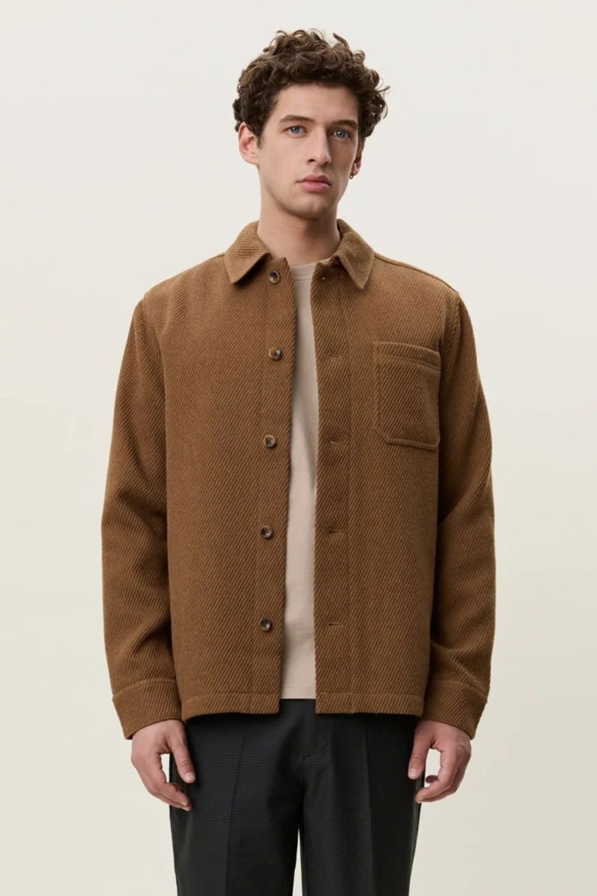 TWILL OVERHEMD VAN WOL - RUBBER BRUIN