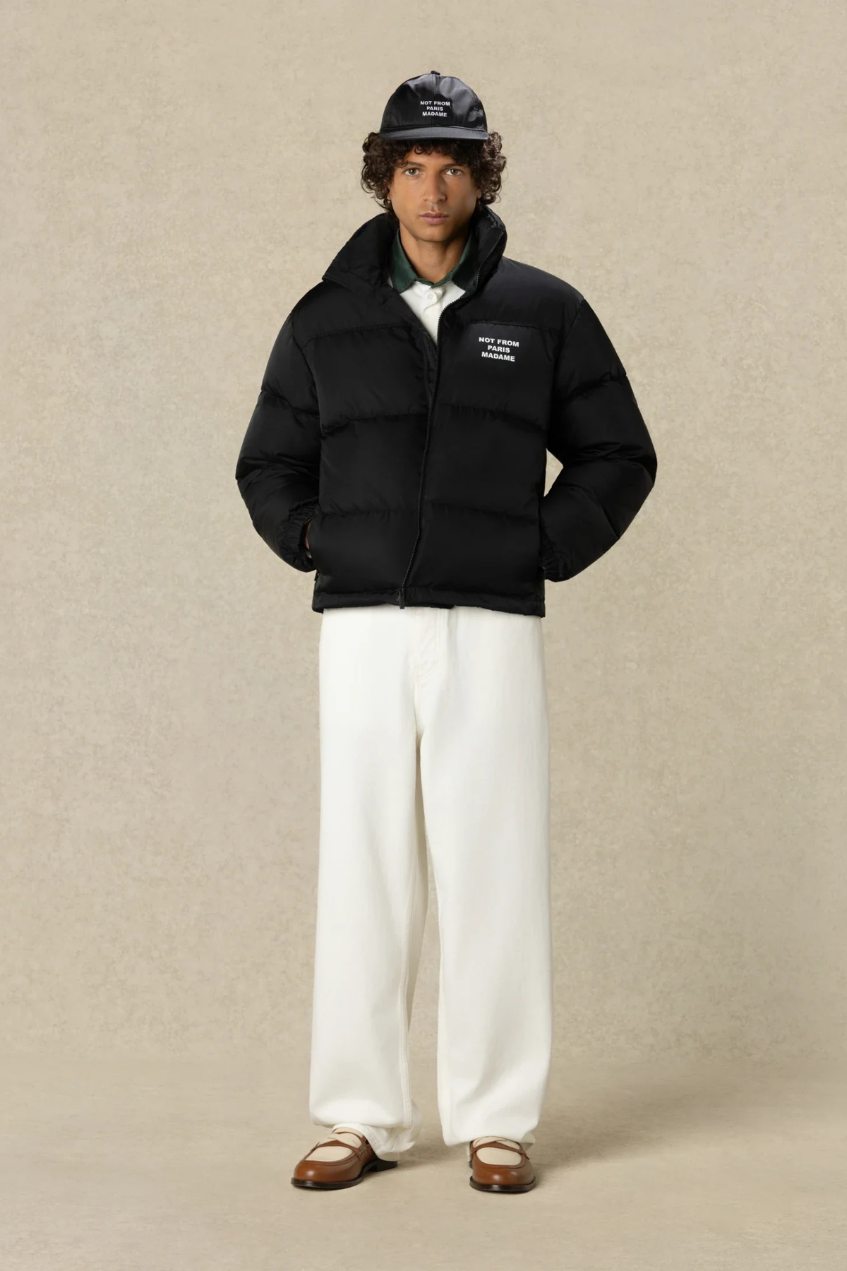 SLOGAN PUFFER JACKET - BLACK
