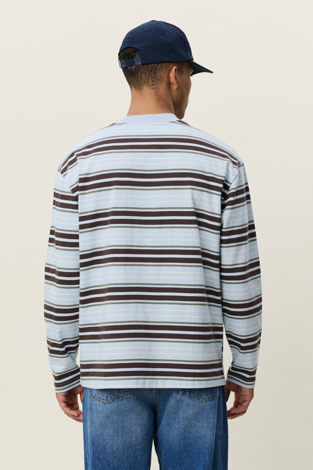STRIPE T-SHIRT MET LANGE MOUWEN - SKYWAY BLUE