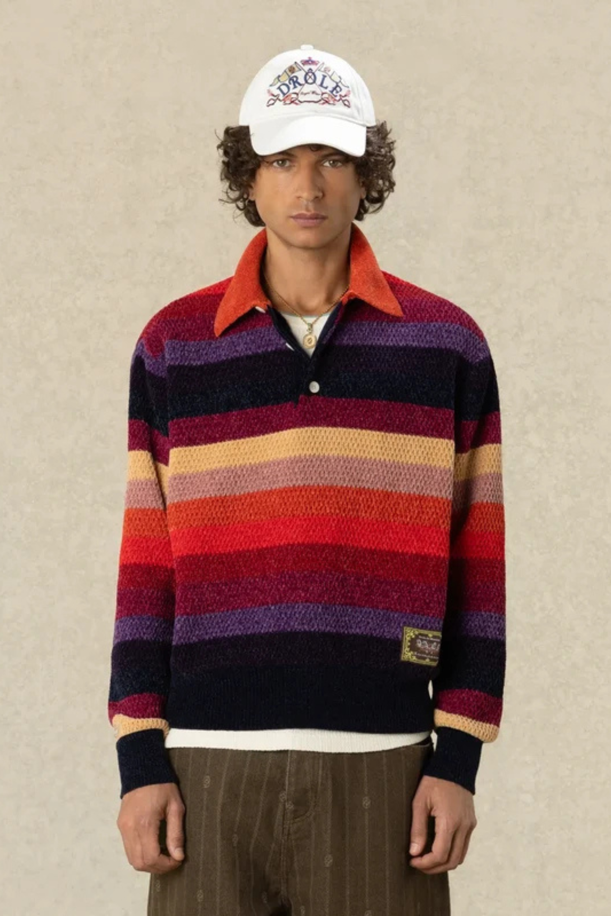 CHENILLE STRIPED LONGSLEEVE POLO HORSE PATCH - MULTICOLOR
