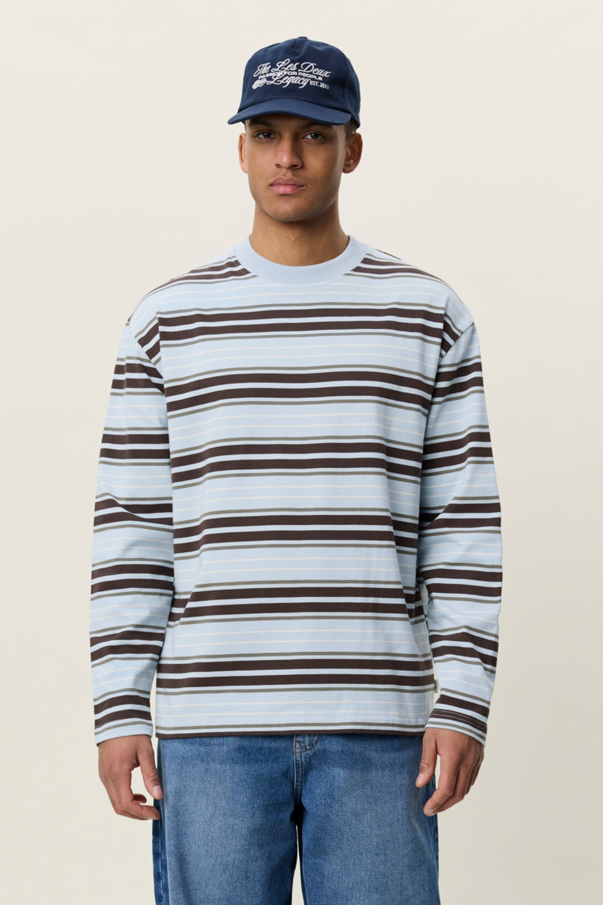 STRIPE T-SHIRT MET LANGE MOUWEN - SKYWAY BLUE