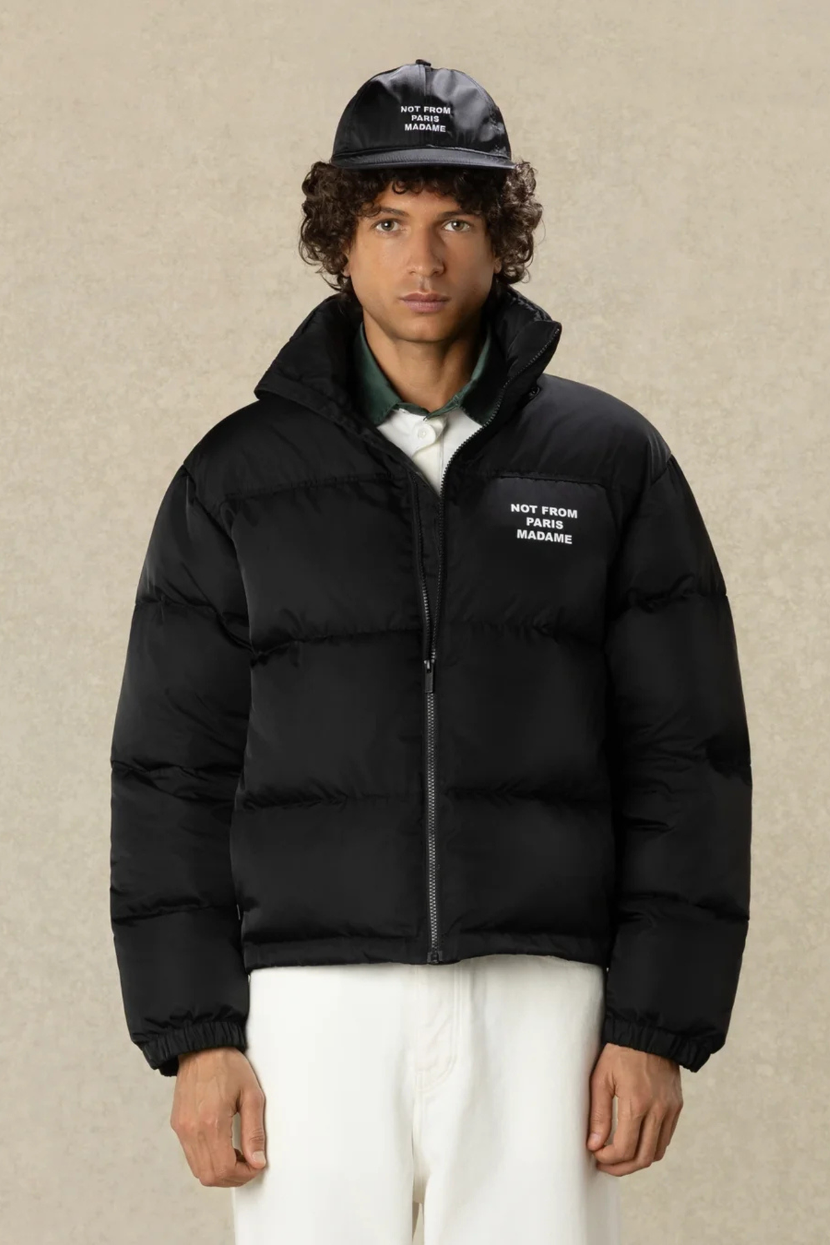 SLOGAN PUFFER JACKET - BLACK