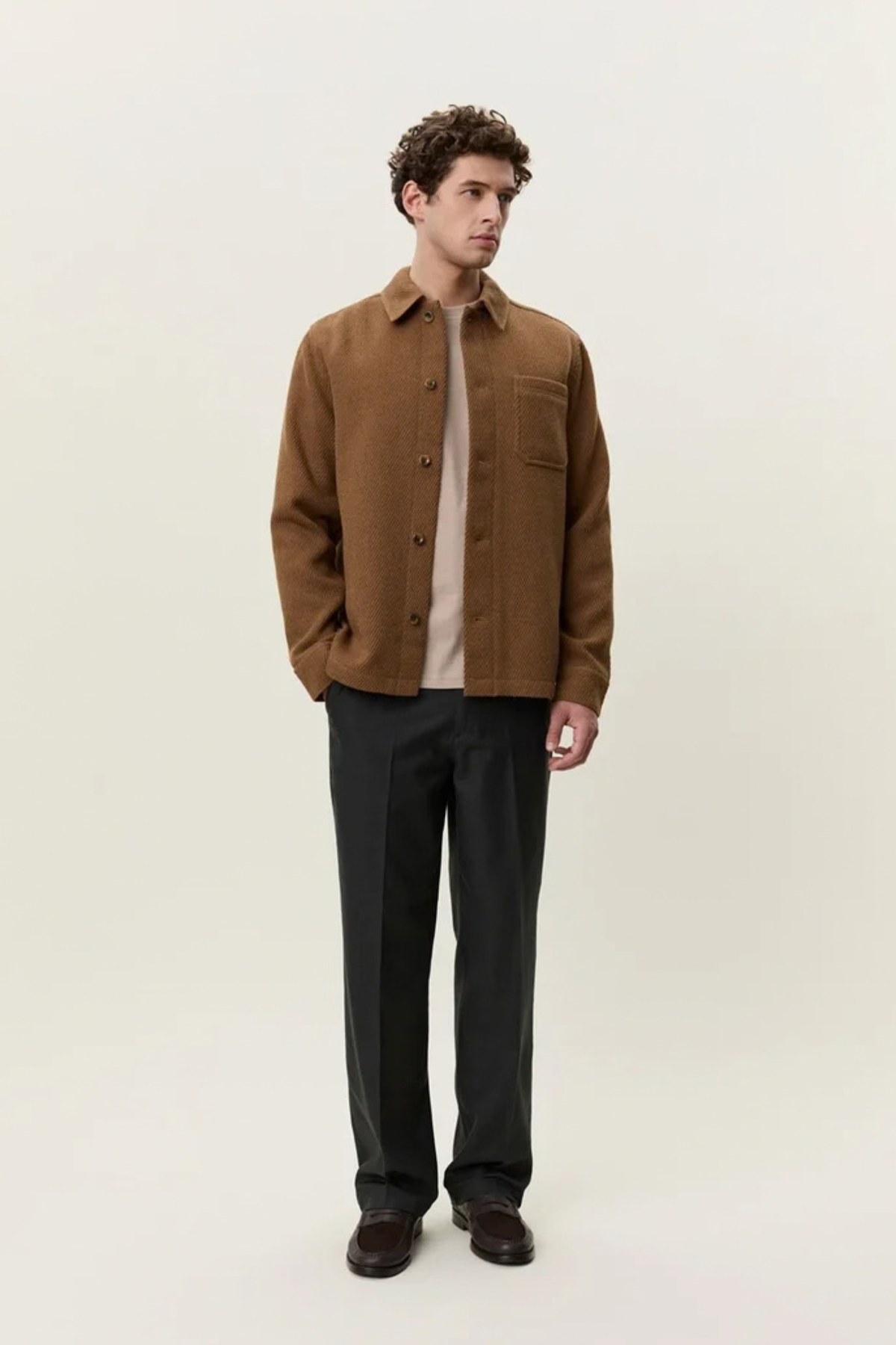 TWILL OVERHEMD VAN WOL - RUBBER BRUIN