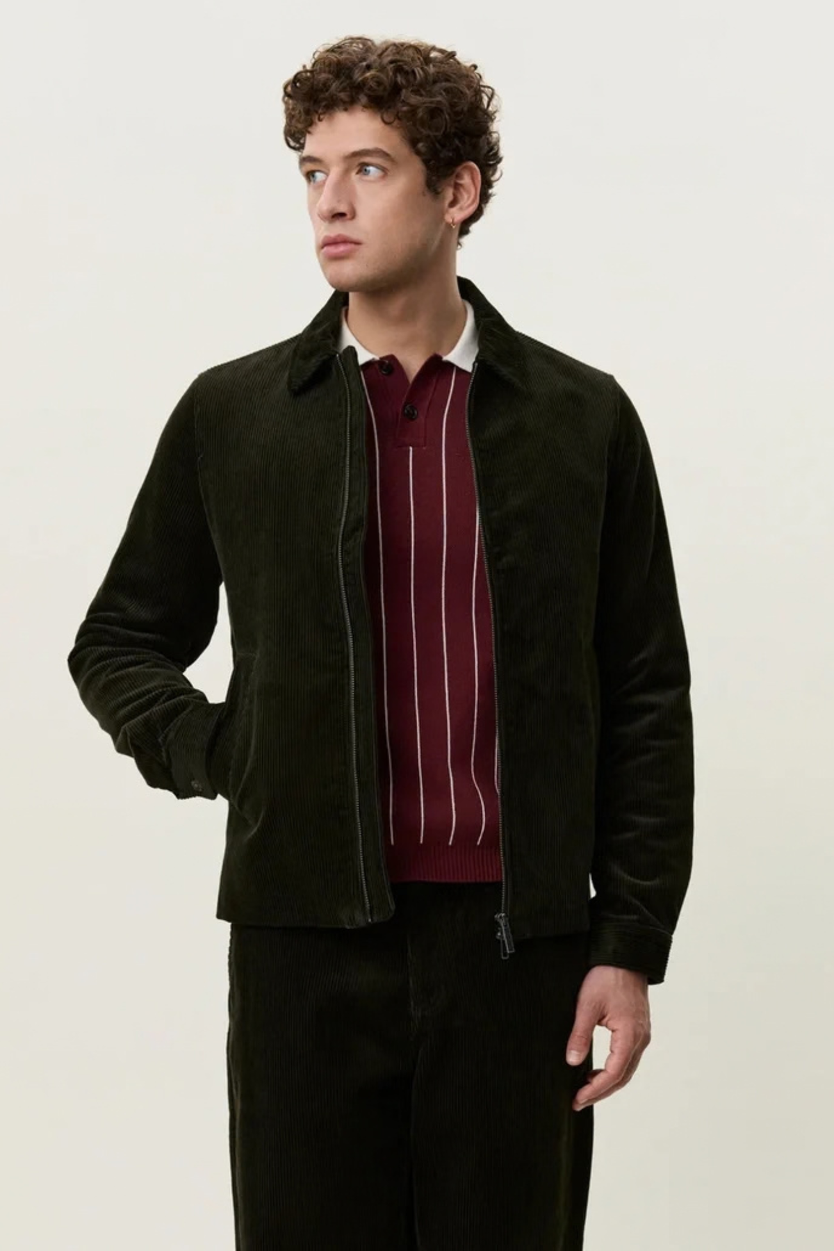 CORDUROY ZIPPER COACH JACKET - ROSIN GREEN