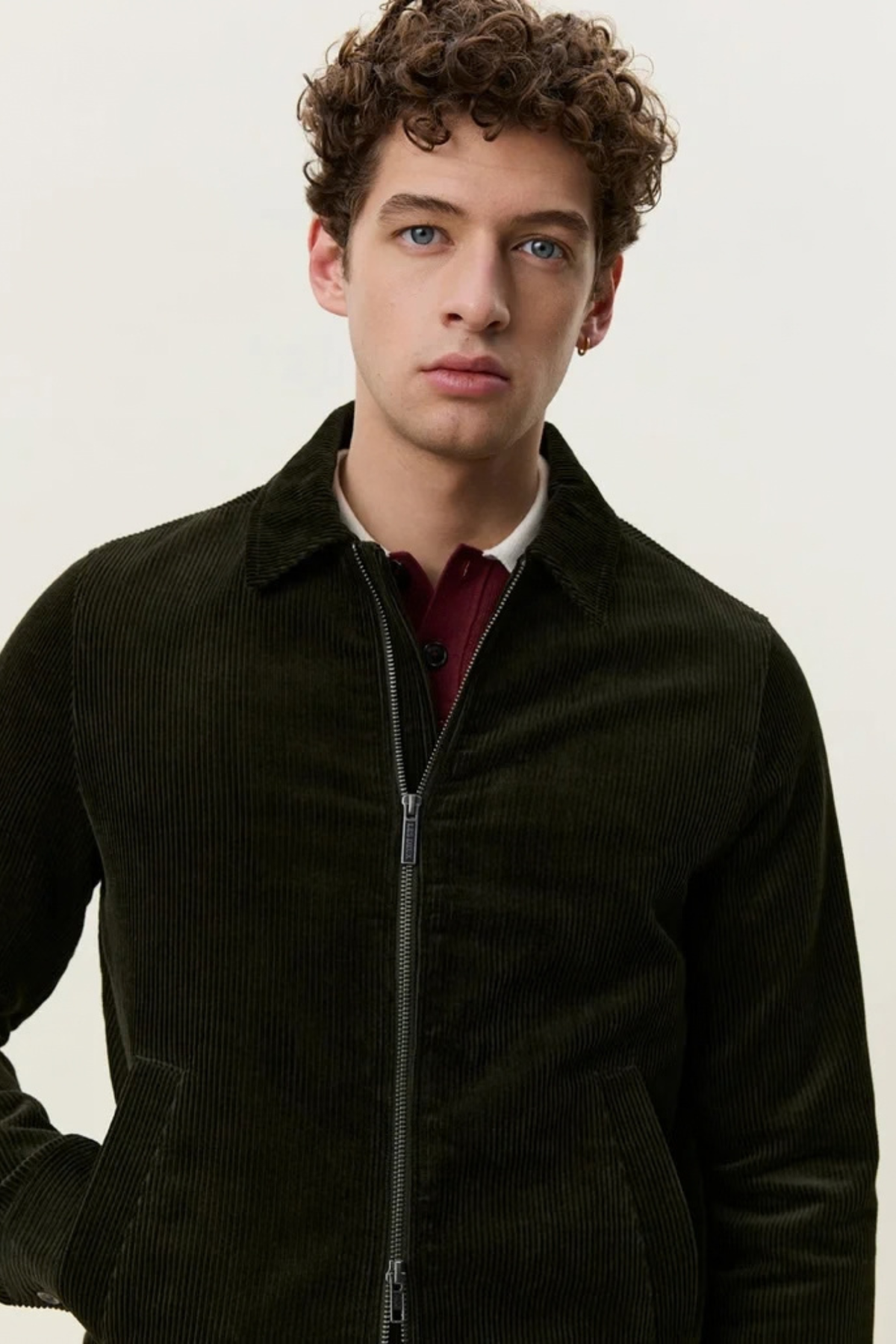 CORDUROY ZIPPER COACH JACKET - ROSIN GREEN