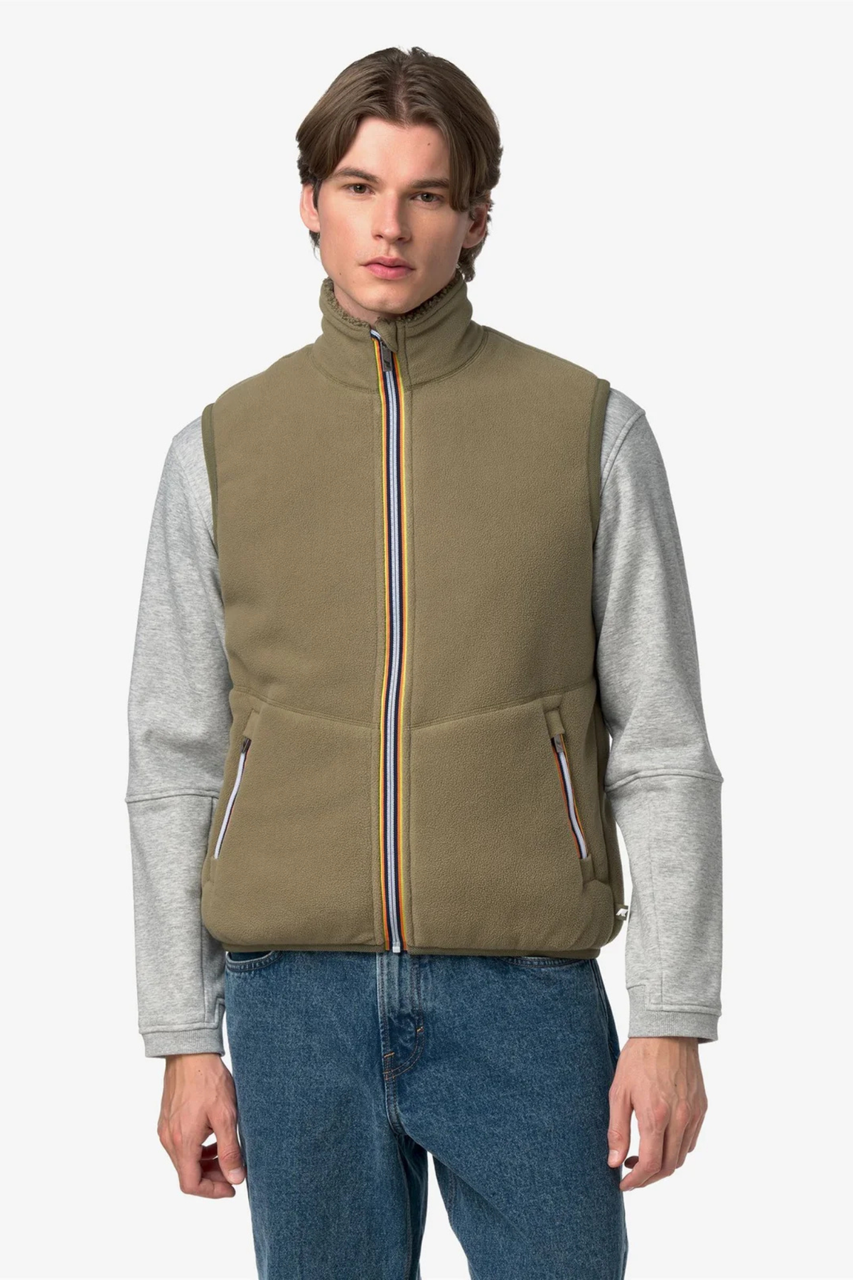 YANNICK SHERPA POLAR DOUBLE FLEECE VEST - GREEN ARMY / BLUE DEPTH