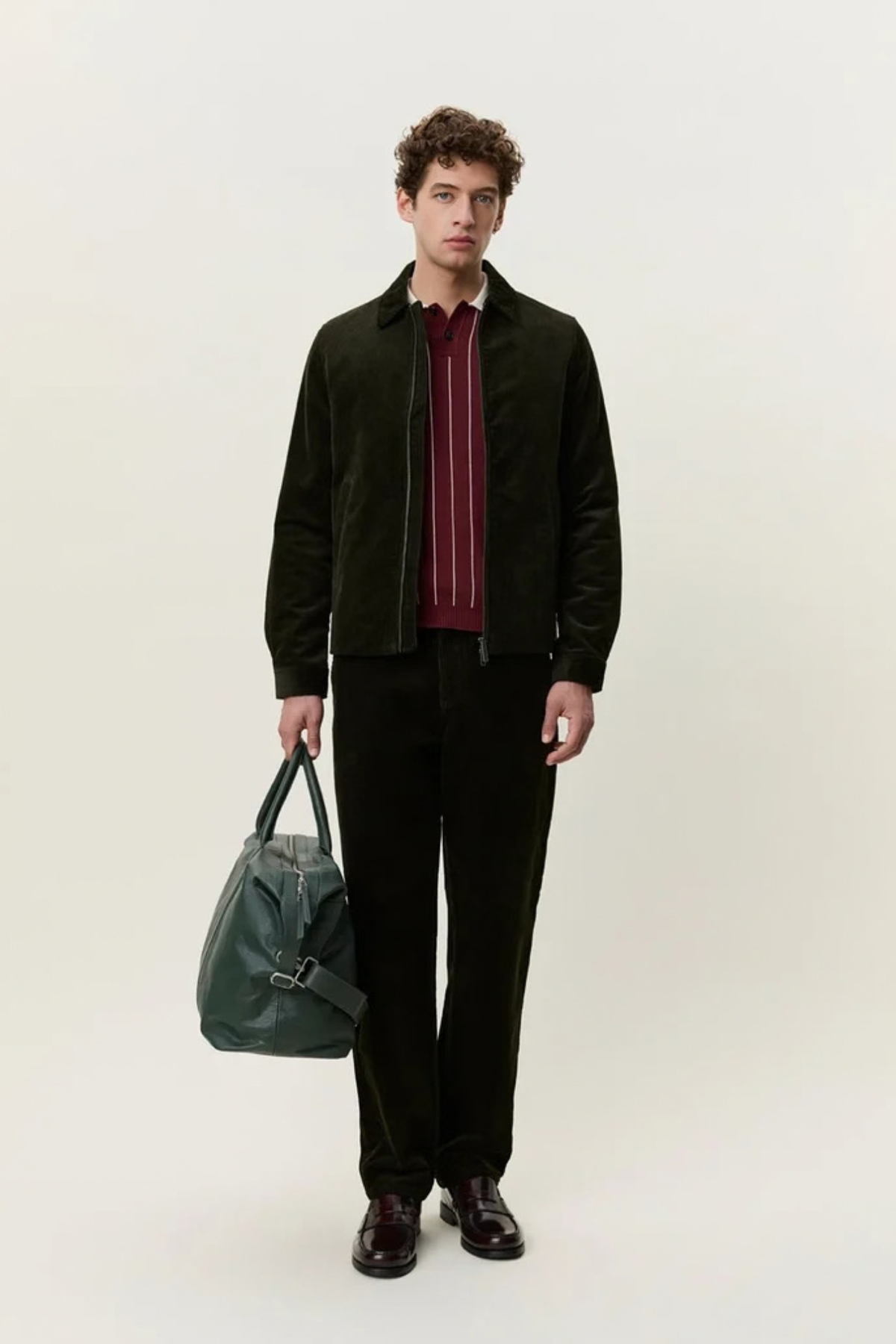 CORDUROY ZIPPER COACH JACKET - ROSIN GREEN
