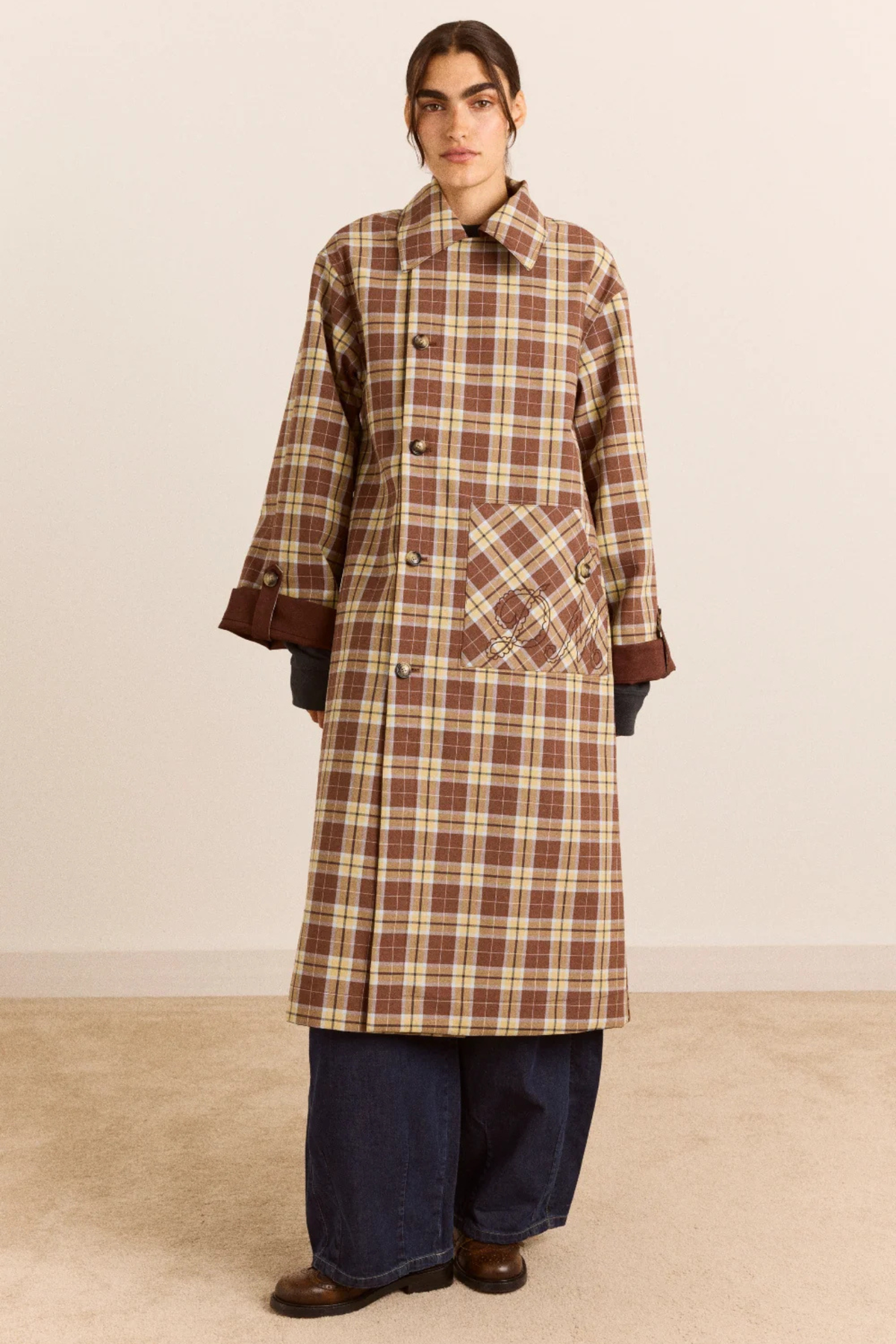 REVERSIBLE LONGLINE JERRY TRENCH JACKET - CHOCOLATE