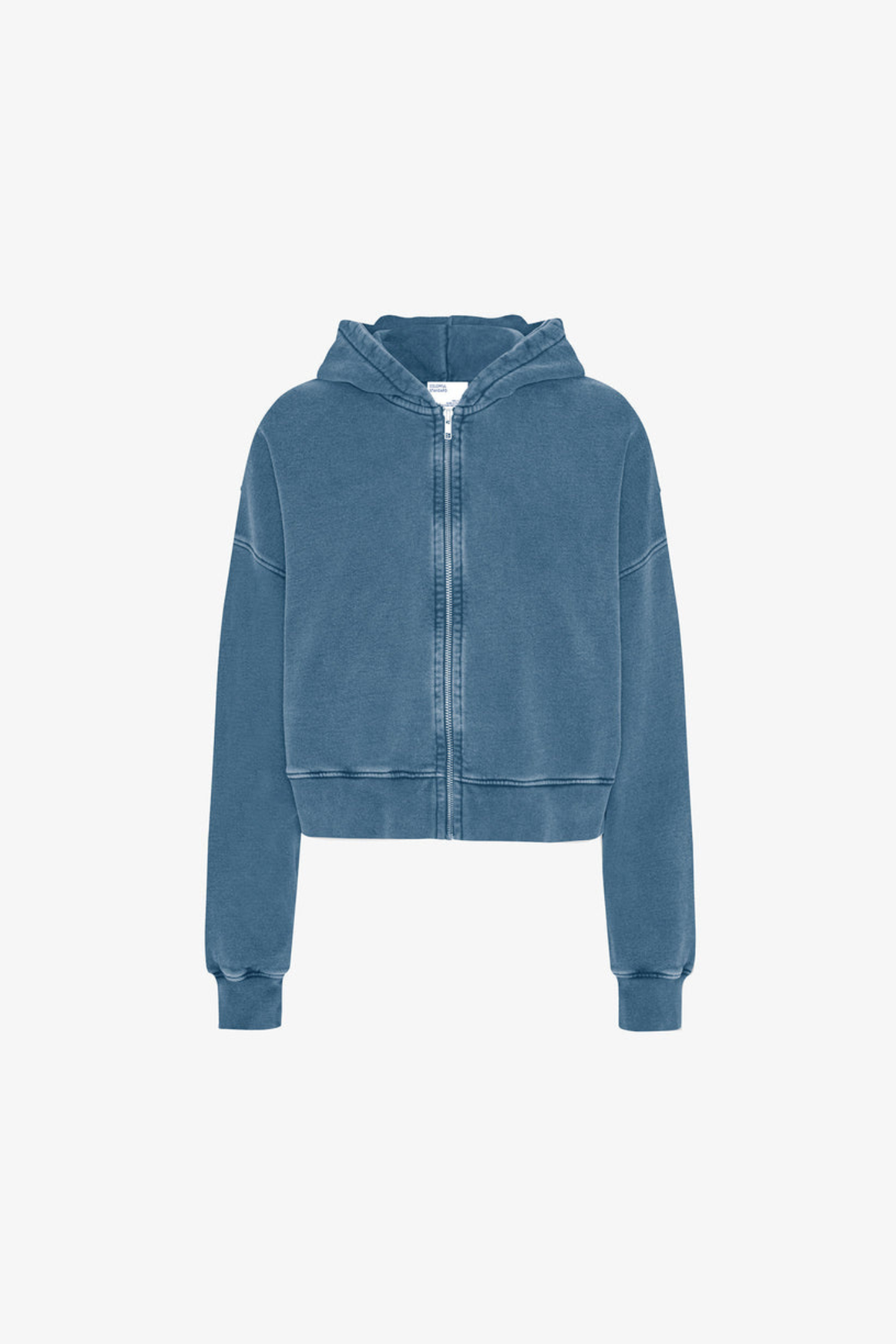 SWEAT À CAPUCHE COURT EN COTON BIO - INDIGO DÉLAVÉ