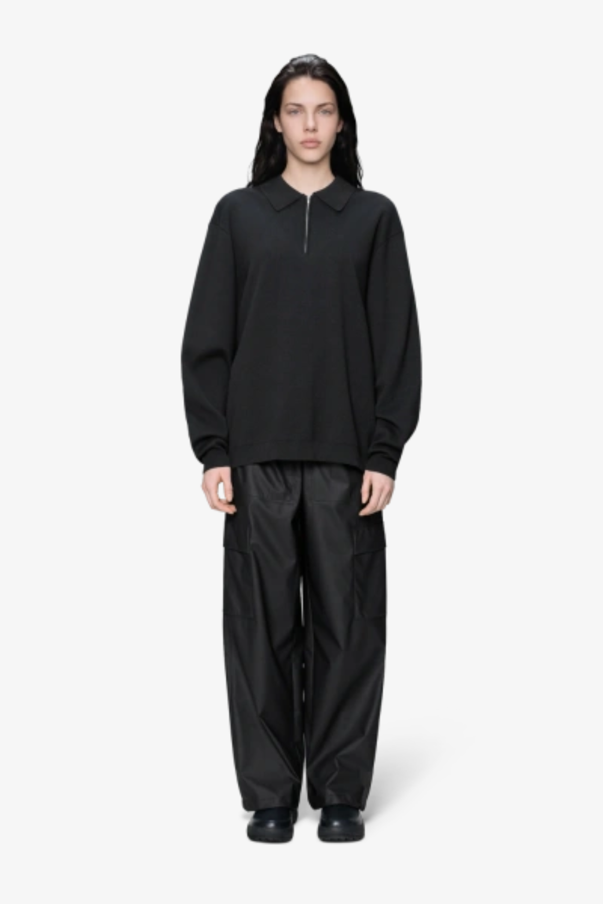 POLOSHIRT MET LANGE MOUWEN - ZWART