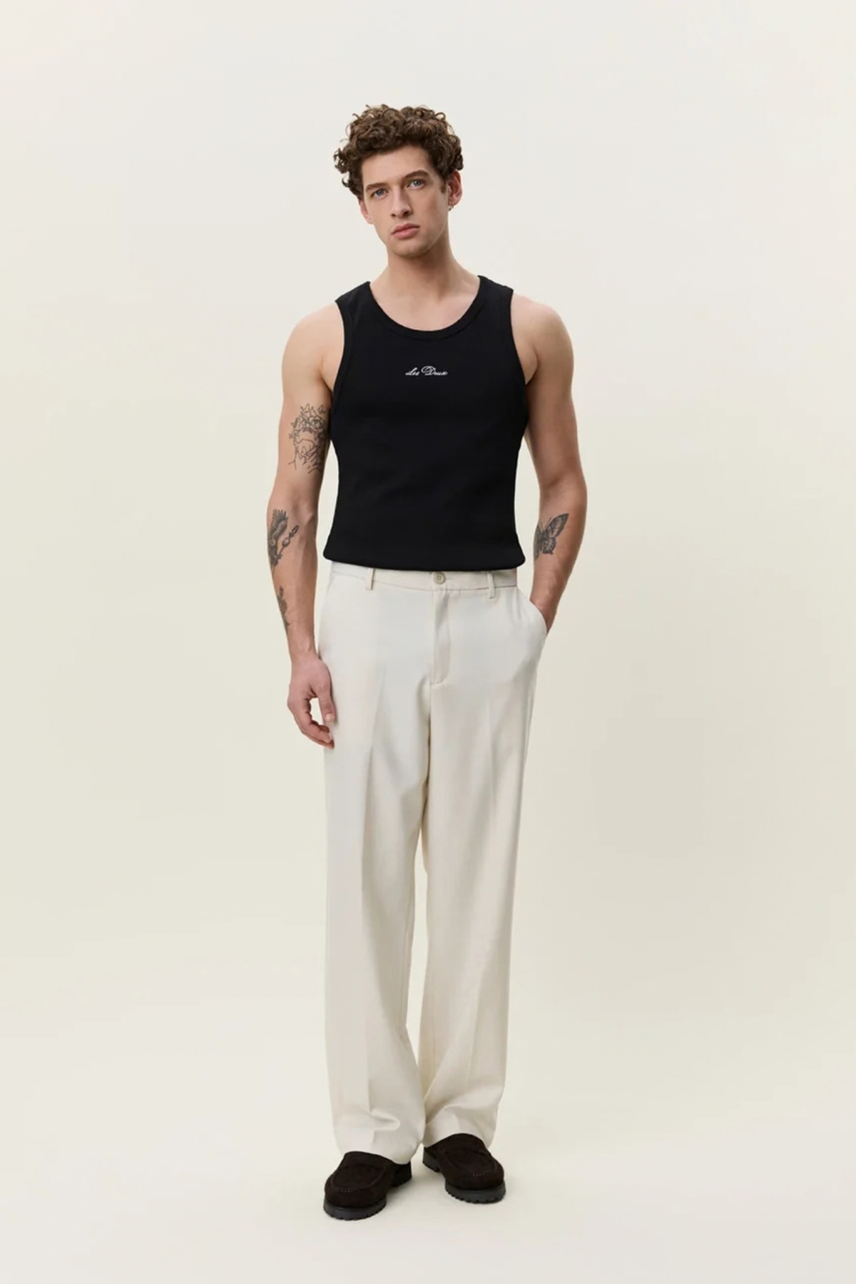 BRUSHED TWILL TAILORED PANTS - IVORY