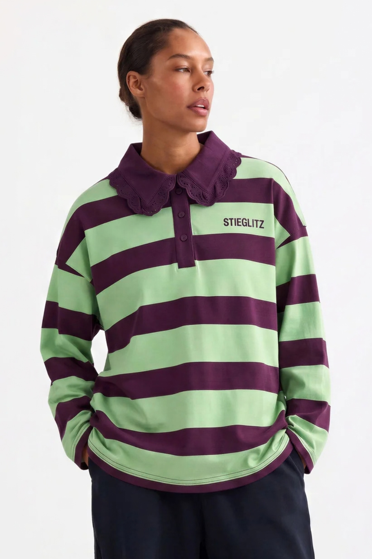DANILA WIDE LONGSLEEVE POLO - GREEN
